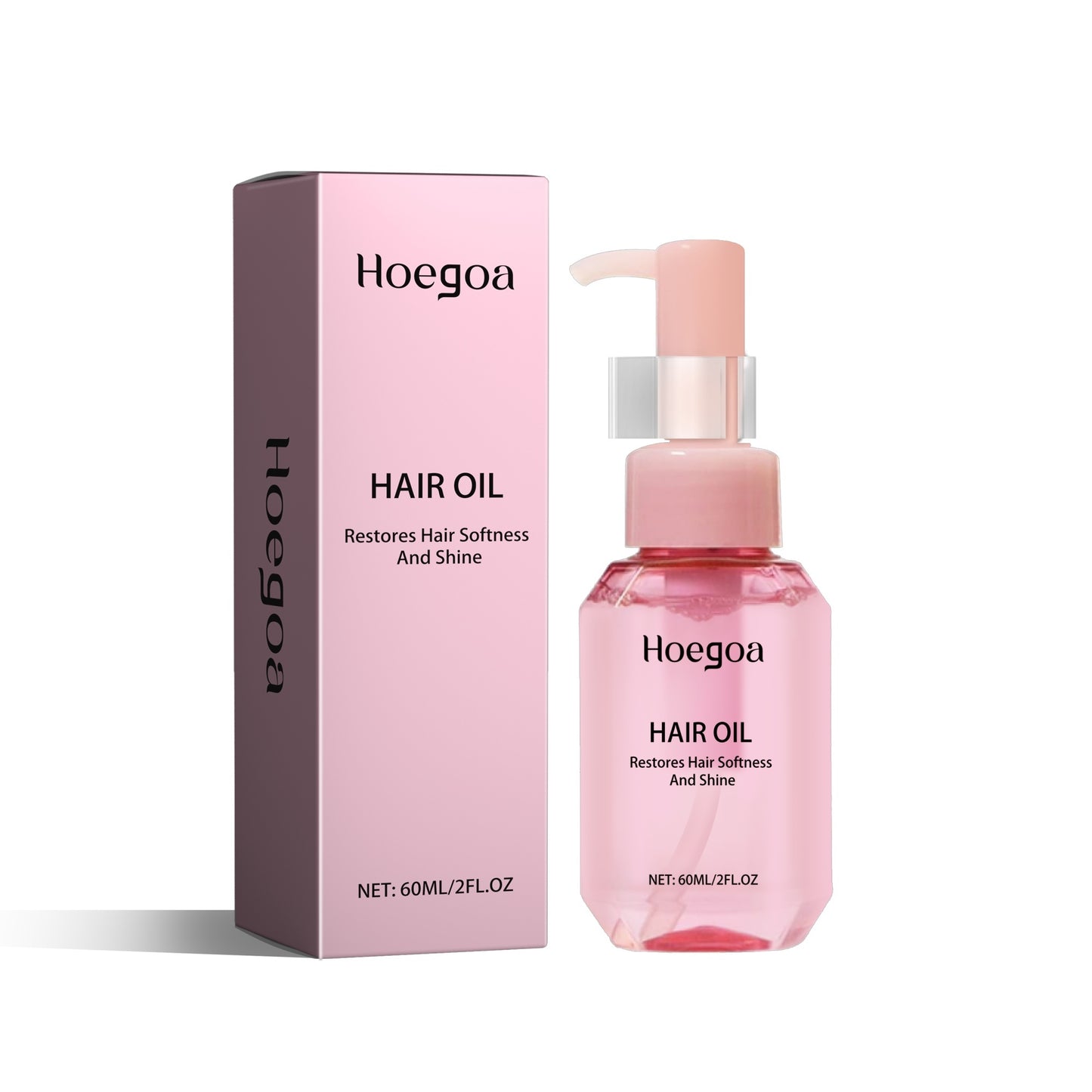 Hoegaoa hair oil bottle and packaging on a white background